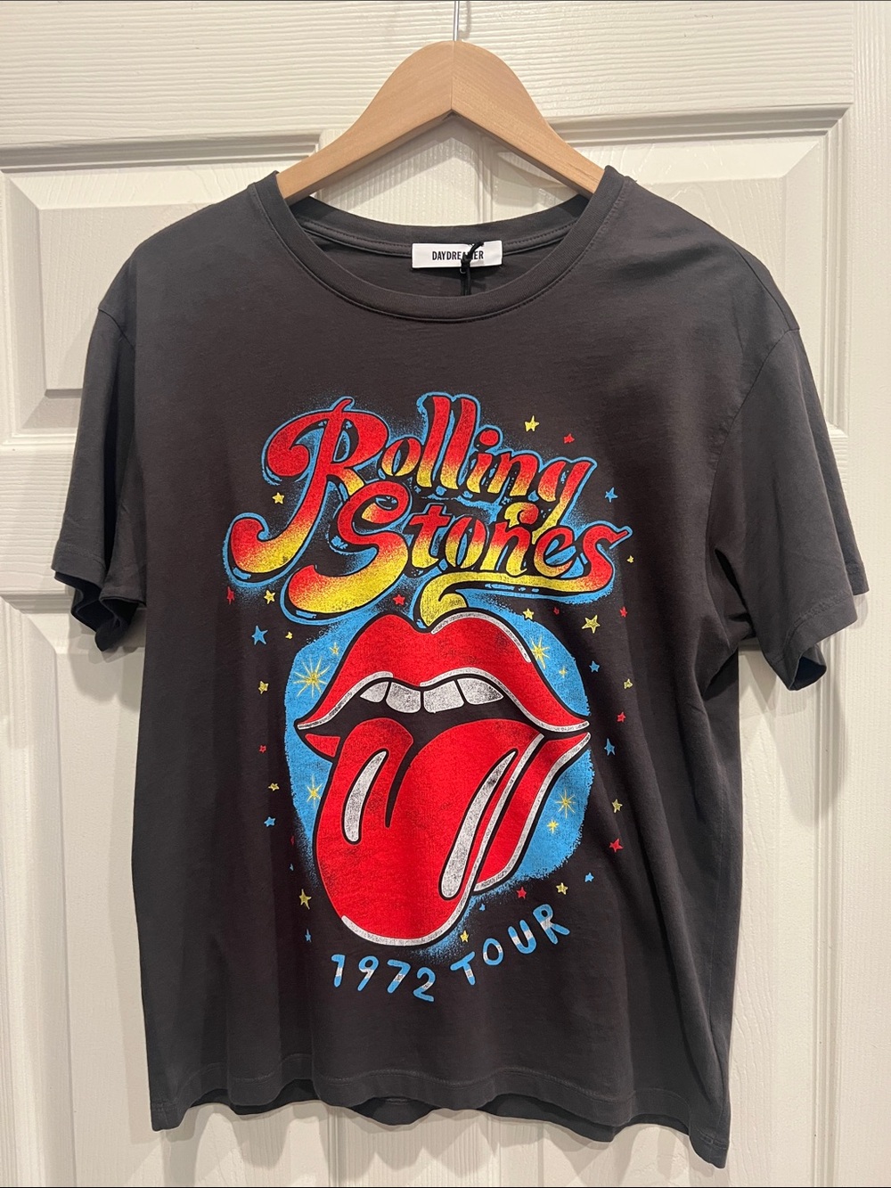 Daydreamer Black Graphic Tee with Red & Yellow Rolling Stones Tongue